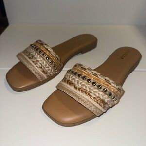 Soda Women's Tan and Cream Embellished Sandals